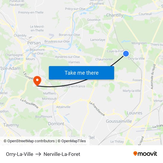 Orry-La-Ville to Nerville-La-Foret map
