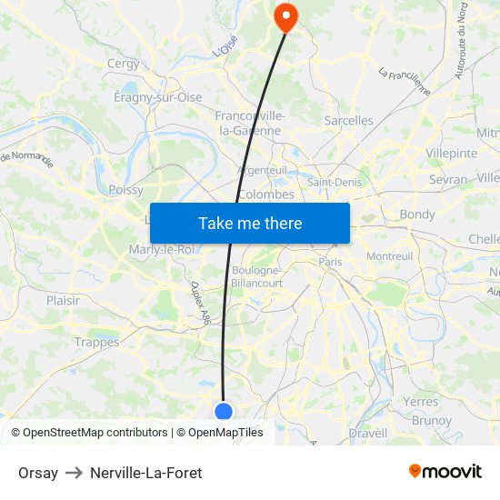 Orsay to Nerville-La-Foret map