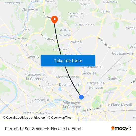 Pierrefitte-Sur-Seine to Nerville-La-Foret map