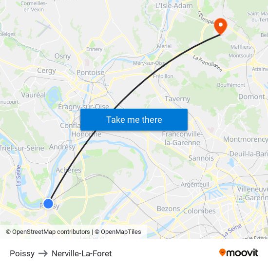 Poissy to Nerville-La-Foret map