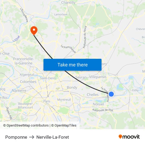 Pomponne to Nerville-La-Foret map