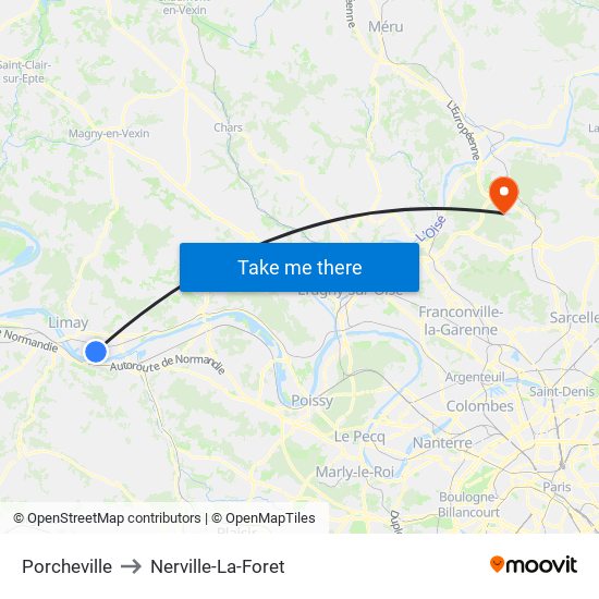 Porcheville to Nerville-La-Foret map