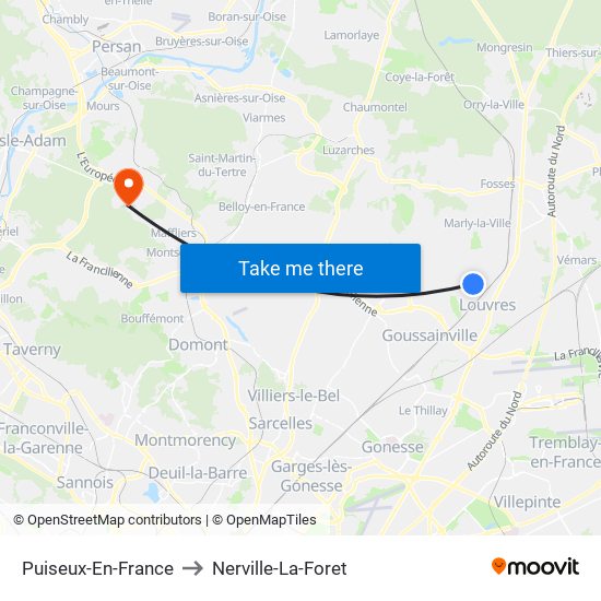 Puiseux-En-France to Nerville-La-Foret map