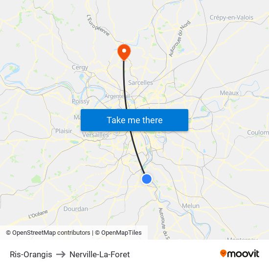 Ris-Orangis to Nerville-La-Foret map