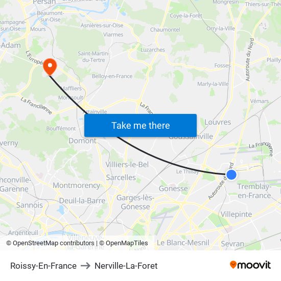 Roissy-En-France to Nerville-La-Foret map