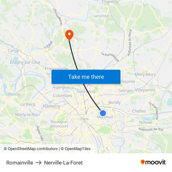 Romainville to Nerville-La-Foret map