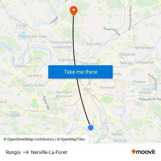 Rungis to Nerville-La-Foret map