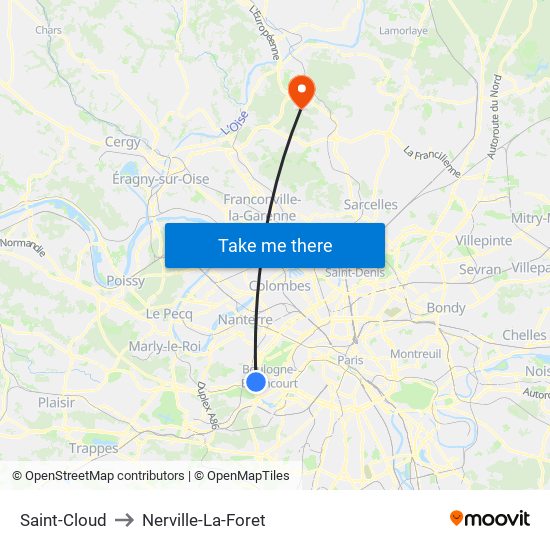 Saint-Cloud to Nerville-La-Foret map