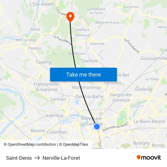 Saint-Denis to Nerville-La-Foret map