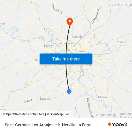 Saint-Germain-Les-Arpajon to Nerville-La-Foret map