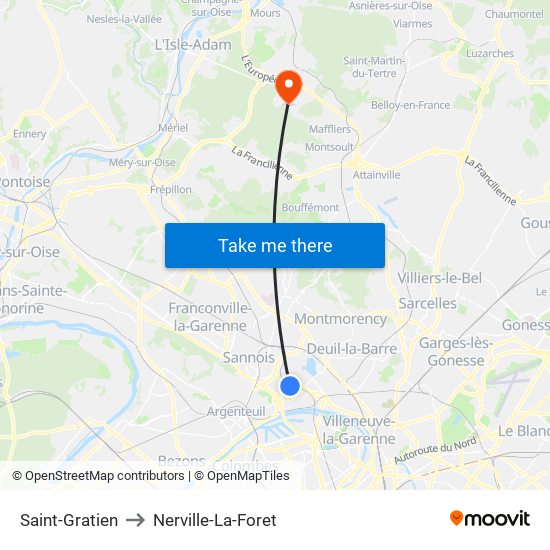 Saint-Gratien to Nerville-La-Foret map