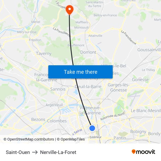 Saint-Ouen to Nerville-La-Foret map