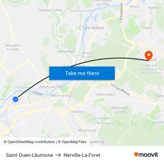 Saint-Ouen-L'Aumone to Nerville-La-Foret map