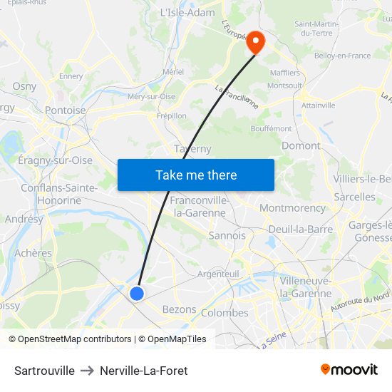 Sartrouville to Nerville-La-Foret map