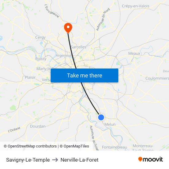 Savigny-Le-Temple to Nerville-La-Foret map