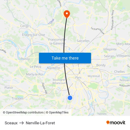 Sceaux to Nerville-La-Foret map