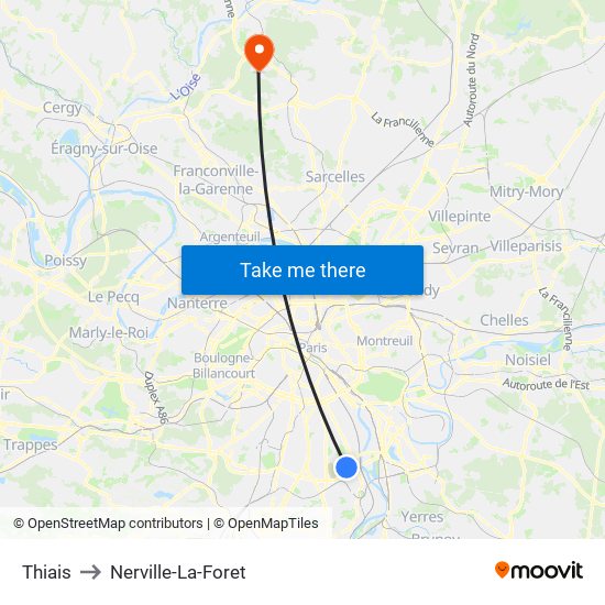 Thiais to Nerville-La-Foret map