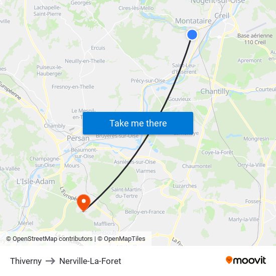 Thiverny to Nerville-La-Foret map