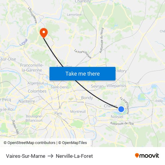 Vaires-Sur-Marne to Nerville-La-Foret map