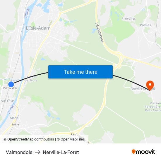 Valmondois to Nerville-La-Foret map