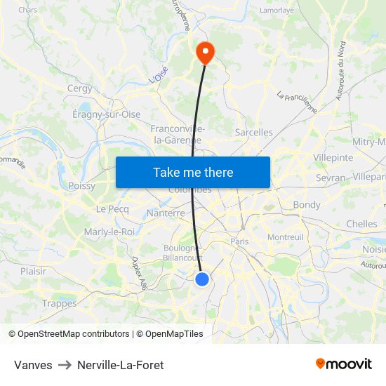 Vanves to Nerville-La-Foret map