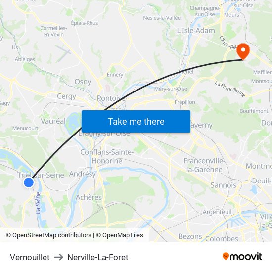 Vernouillet to Nerville-La-Foret map