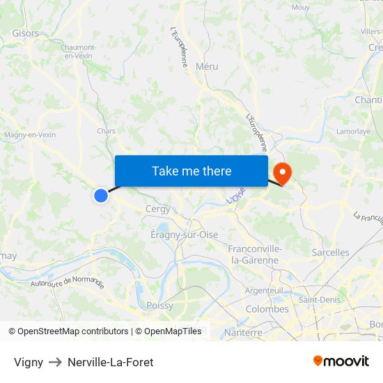 Vigny to Nerville-La-Foret map