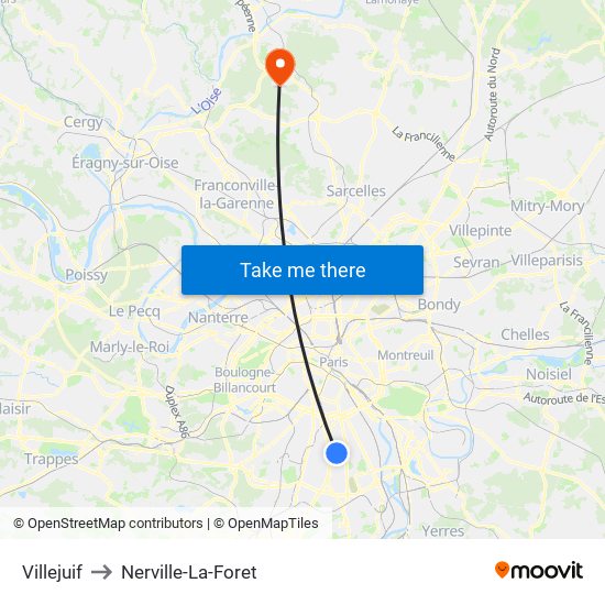Villejuif to Nerville-La-Foret map