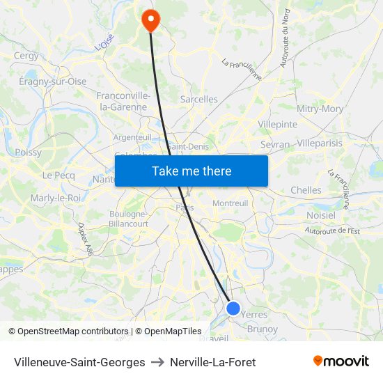 Villeneuve-Saint-Georges to Nerville-La-Foret map
