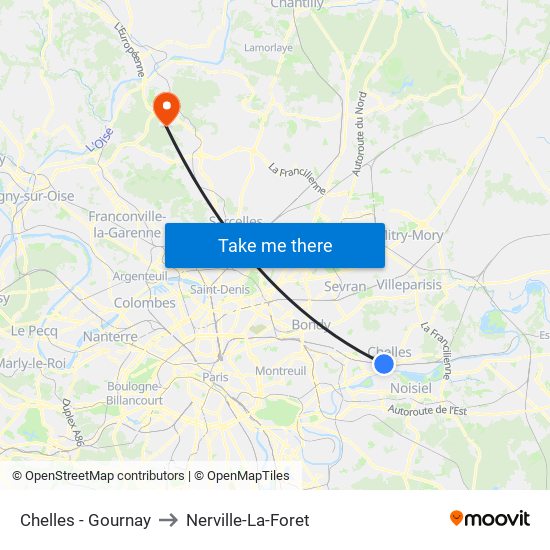 Chelles - Gournay to Nerville-La-Foret map