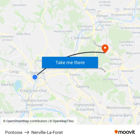 Pontoise to Nerville-La-Foret map