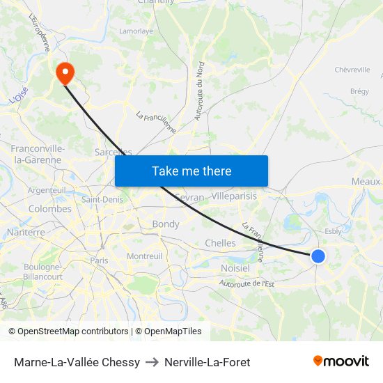 Marne-La-Vallée Chessy to Nerville-La-Foret map