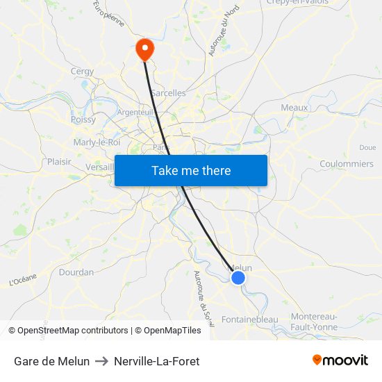 Gare de Melun to Nerville-La-Foret map