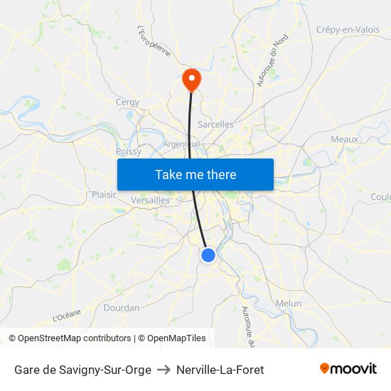 Gare de Savigny-Sur-Orge to Nerville-La-Foret map