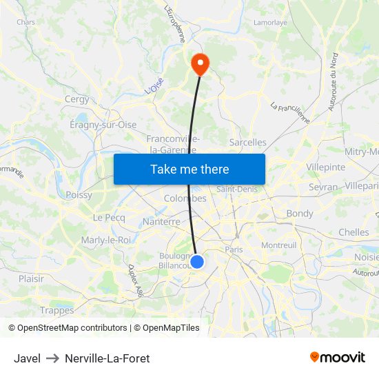 Javel to Nerville-La-Foret map