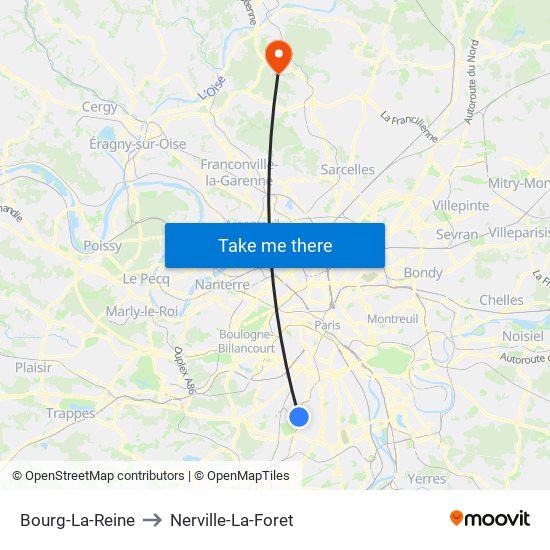 Bourg-La-Reine to Nerville-La-Foret map
