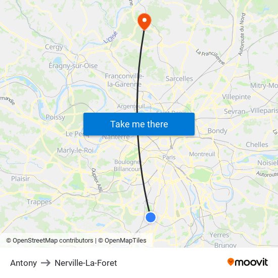 Antony to Nerville-La-Foret map