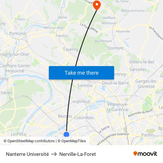 Nanterre Université to Nerville-La-Foret map