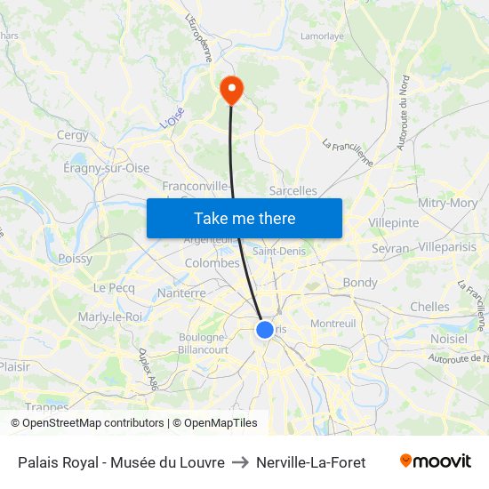 Palais Royal - Musée du Louvre to Nerville-La-Foret map