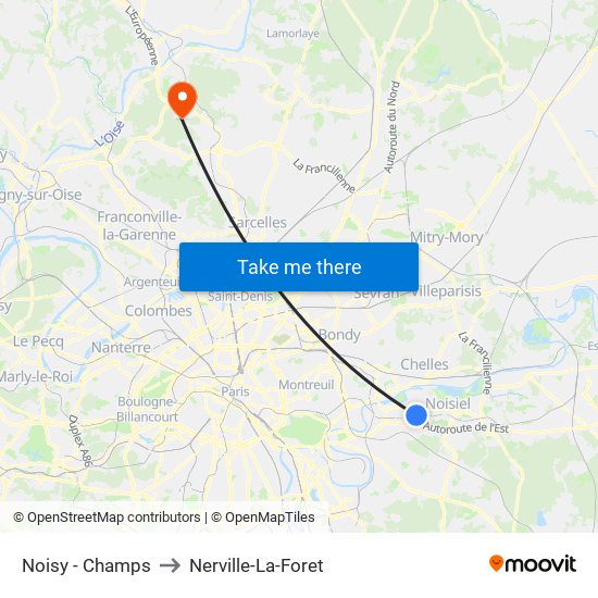Noisy - Champs to Nerville-La-Foret map