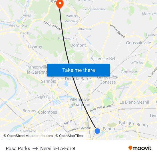 Rosa Parks to Nerville-La-Foret map
