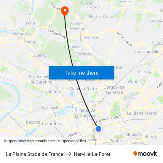 La Plaine Stade de France to Nerville-La-Foret map