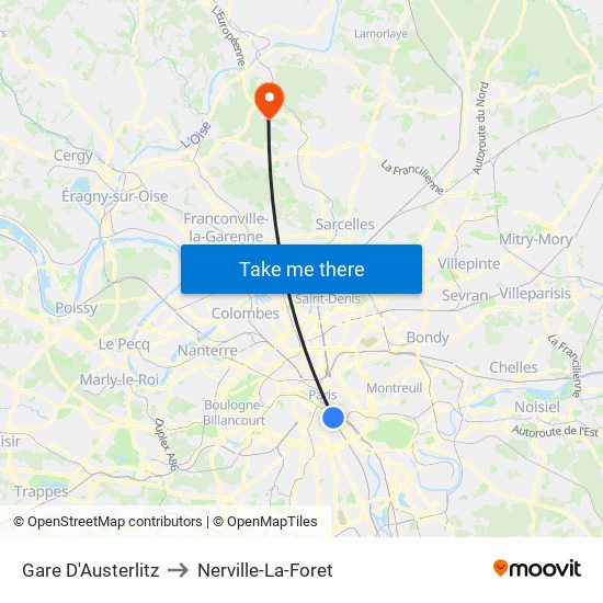 Gare D'Austerlitz to Nerville-La-Foret map