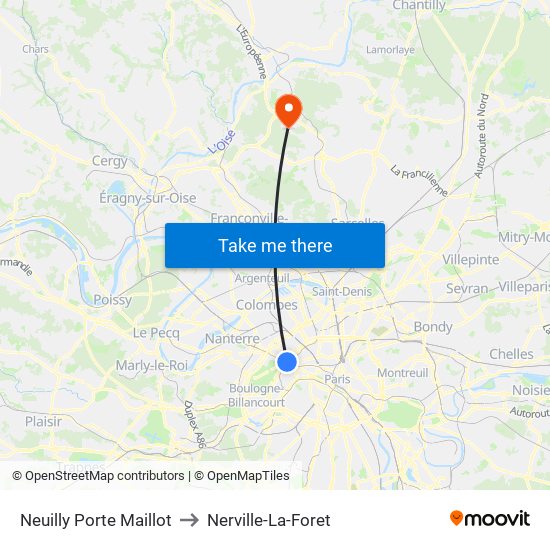 Neuilly Porte Maillot to Nerville-La-Foret map