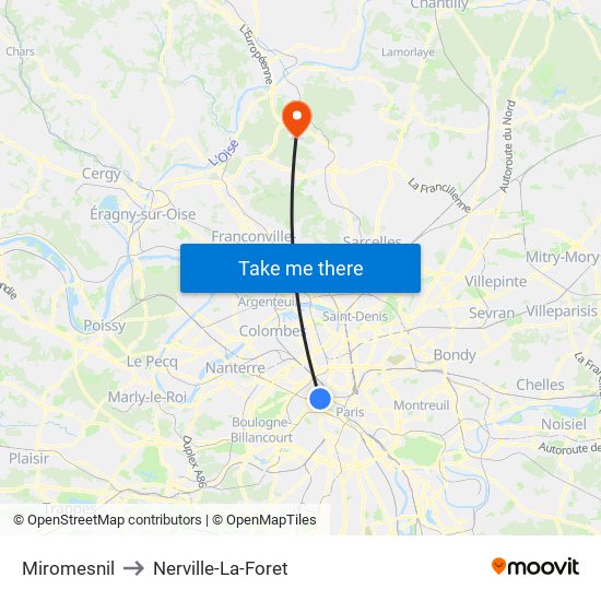 Miromesnil to Nerville-La-Foret map