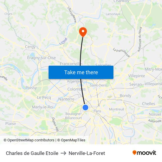 Charles de Gaulle Etoile to Nerville-La-Foret map