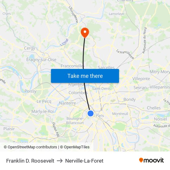 Franklin D. Roosevelt to Nerville-La-Foret map