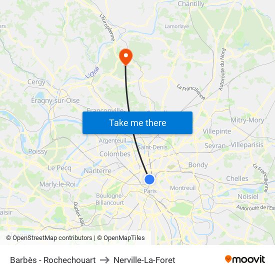 Barbès - Rochechouart to Nerville-La-Foret map