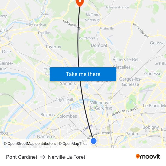 Pont Cardinet to Nerville-La-Foret map