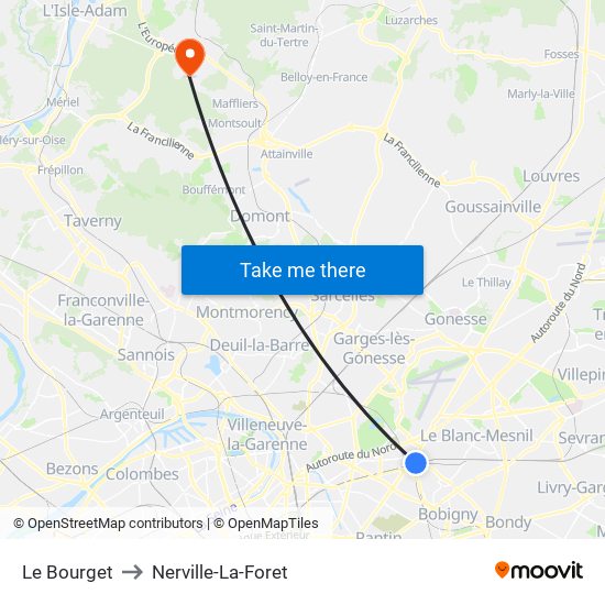 Le Bourget to Nerville-La-Foret map